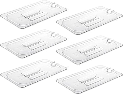 CURTA 6 Pack NSF Notched Food Pan Cover, 1/3 Size Clear Polycarbonate Lid with Handle for Commercial Food Pan, Dishwasher & Freezer Safe Plastic Clear - color: 1/3 Size, size: Handled & Notched Lids