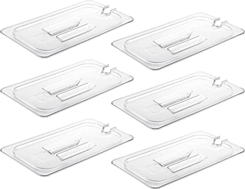 CURTA 6 Pack NSF Notched Food Pan Cover, 1/3 Size Clear Polycarbonate Lid with Handle for Commercial Food Pan, Dishwasher & Freezer Safe Plastic Clear - color: 1/3 Size, size: Handled & Notched Lids