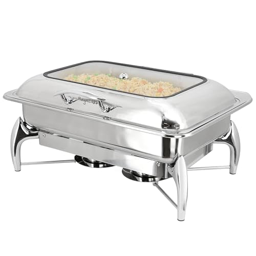 MegaChef 9.5Quart Rectangle Stainless Steel Professional Chafing Dish/Food Warmer/Buffet Server Tray w/Hinged Lid & Window for Entertaining/Catering/Large Gatherings (9.5 Quart Rectabgle w/Window) - size: 9.5 Quart Rectabgle w/ Window