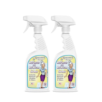Grandma's Secret Refresh N ReWear Spray - Instantly Removes Wrinkles & Odors - Wrinkle Release, Fabric Refresher Spray, Chlorine, Bleach and Toxin-Free - 16 Ounce, 2 Pack - size: 16.00 Fl Oz (Pack of 2), style: Refresh N Rewear
