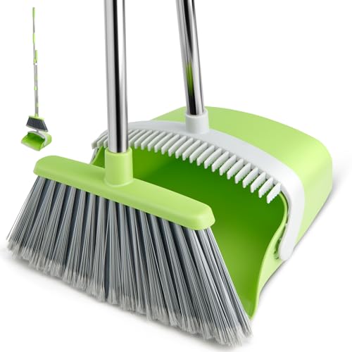 Broom and Dustpan Combo Set,51" Long Handle,Gray Green - color: Green 1-pack