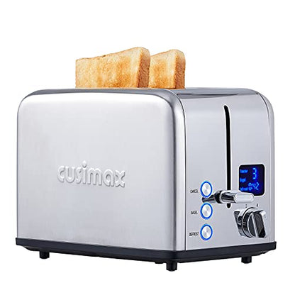 CUSIMAX 2 Slice Stainless Steel Toaster with Digital LED Display, Silver - color: Silver Stainless Steel, size: 2 Slice