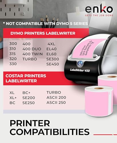 enKo 30256 6 Rolls | 1800 Pink Direct Thermal Labels (2-5/16 x 4 in) - color: Pink
