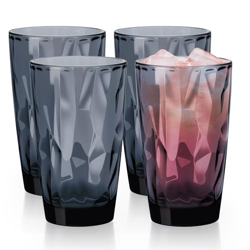 Topsky 16oz Plastic Tumblers Drinking Glasses Set of 4,Gray Acrylic Drinking Cups Wine Glasses Beverage Cups for Daily Use, Poolside, Outdoor&Indoor - Stackable,Dishwasher Safe,Easy to Clean - color: Grayish Blue 16oz