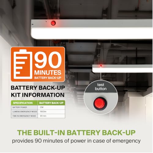 ASD 4ft LED Linear Strip Light Fixture, Emergency Battery Backup - color: White | Emergency, size: 4FT