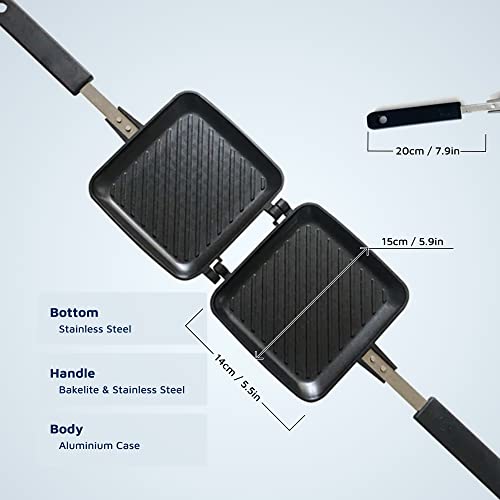 Jean-Patrique Stovetop Panini Grill Press Sandwich Maker, Black – Ceramic Nonstick Grilled Cheese Maker with Handles - Indoor & Outdoor Double-sided Sandwich Toaster - color: Black