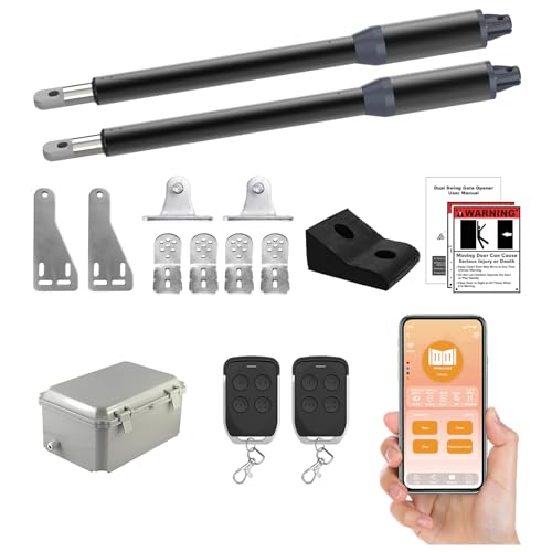 C01-L Smart Automatic Gate Openers Kit, App Compatible Dual Swing Gate Opener-Up to 14ft Long or 440lb Per Arm, Electric Gate Opener for Driveway Dual Swing Gate with Gate Remote and More