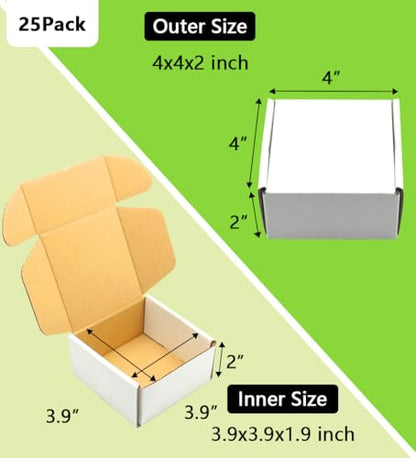 4x4x2 inches Shipping Boxes 25 Pack,TUKYLIL White Corrugated Cardboard Box,Mailer carton for Packaging Small Business,Gifts,Craft,Jewelry,daily supplies - size: 4x4x2 inches, style: 25 Pack~White