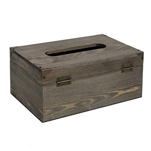 Distressed Wooden Rustic Facial Tissue Box Holder Tissue Box Cover Napkin Dispenser for Bathroom Living Room Dining Room Bedroom Toilet (Grey) - color: Grey