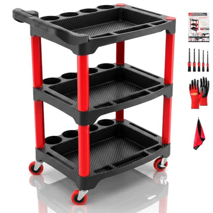 Auto Detailing Cart with Wheels, 3 Tier Rolling Detail Cart - color: Standard