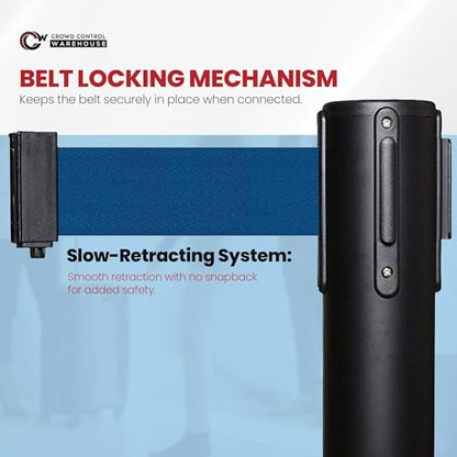 Crowd Control Warehouse 2-Pack Retractable Belt Stanchions, 11 Ft Dark Blue - color: Dark Blue Belt with Black Post