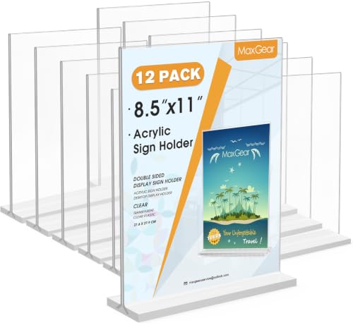 MaxGear Acrylic Sign Holder 8.5" x 11" Double Sided Display Stand, 12 Pack - size: 12 Pack 8.5X11