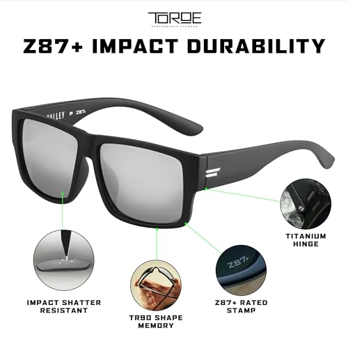 TOROE VALLEY Polarized z87+ Men Sunglasses - color: Matte Black | White Emblem | Silver