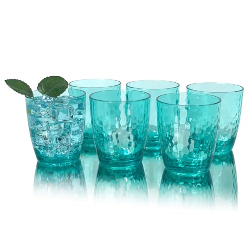 15-Ounce Plastic Tumblers (Set of 6), Reusable Plastic Mugs, BPA-Free Acrylic to Drink Mugs, Shatter Resistant, Textured Interior, Dishwasher Safe (Cyan, 15 Ounce) - color: Cyan, size: 15 Ounce