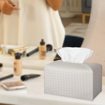Tissue Box Cover Rectangle Leather Facial Paper Holder, Misty Gray - color: Misty Gray, size: rectangle