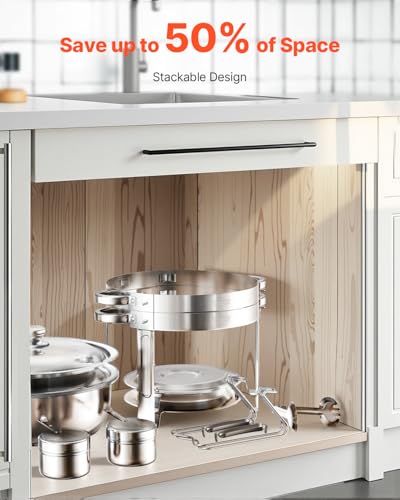 VEVOR Chafing Dish Buffet Set, 5 Qt 2 Pack, Stainless Steel Chafer with 2 Full Size Pans, Round Catering Warmer Server with Lid Water Pan Folding Stand Clip, for Weddings Parties Banquets, Silver - size: 2packs Silver