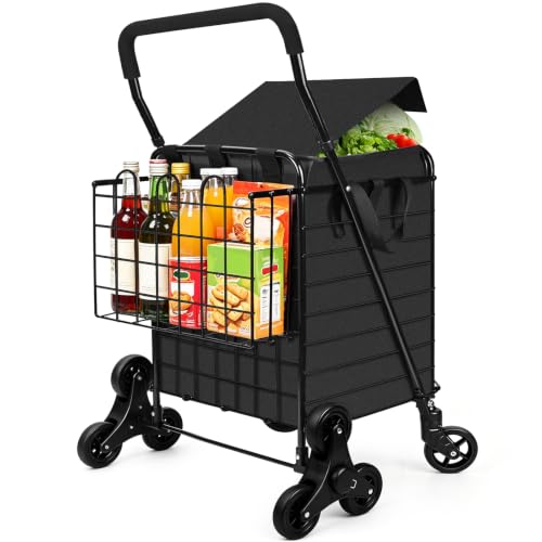 Kiffler Stair Climber Grocery Shopping Cart with Waterproof Line - color: Black+bag