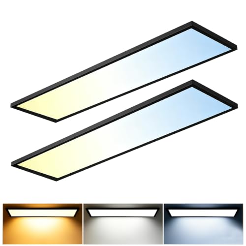 1x4 LED Flat Panel Light,Surface Mount Ceiling Light,3CCT Selectable - color: Black, size: 2PACK