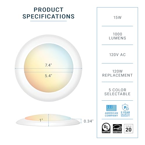 PARMIDA (24 Pack) 5/6 Inch Dimmable 5CCT LED Disk Lights, 15W Surface Mount Ceiling Disc Lighting 5 Color Selectable 2700K/3000K/3500K/4000K/5000K 1100lm, J-Box Or Recessed Can Installation, UL-Listed - color: 5CCT - 2700K/3000K/3500K/4000K/5000K, size: 2