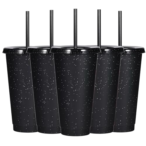 Suertestarry Tumbler with Straw and Lid,Water Bottle Iced Coffee Travel Mug Cup,Reusable Plastic Cups,Perfect for Parties,Birthdays,24oz-5 Pack (Black, 5pack) - color: Black, size: 5pack
