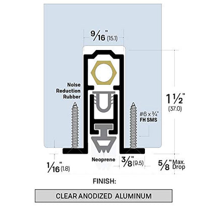 Fire Rated/Light Duty/Concealed Automatic Door Bottom with Solid Rubber Extrusion (7023CA), SMS # 6 x 1/2'' Supplied, (9/16'' W x 1-1/2'' H x 30'' L) - size: 30''