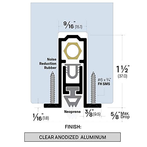 Fire Rated/Light Duty/Concealed Automatic Door Bottom with Solid Rubber Extrusion (7023CA), SMS # 6 x 1/2'' supplied, (9/16'' W x 1-1/2'' H x 32'' L) - size: 32''