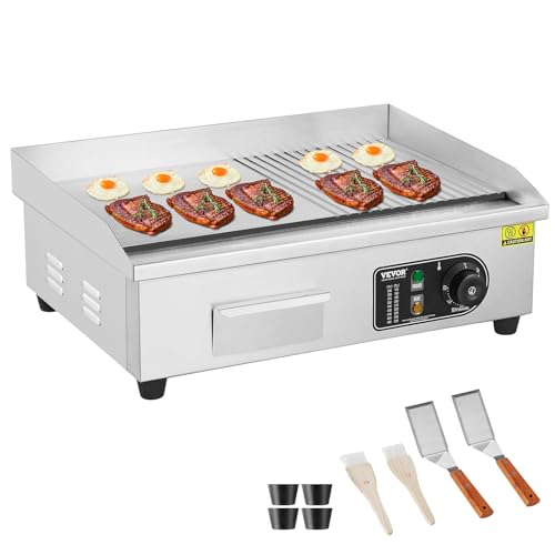 VEVOR Commercial Electric Griddle, Countertop 22" Half Flat Top Griddle - size: 21.4"