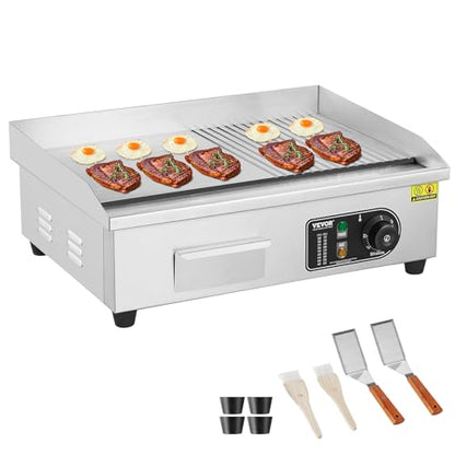 VEVOR Commercial Electric Griddle, Countertop 22" Half Flat Top Griddle - size: 21.4"