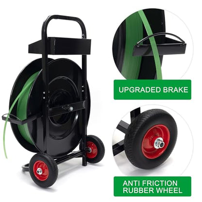 Heavy Duty Strapping Dispenser with Built-in Tray for Polypropylene, Fibre Strapping, Plastic Steel Coil Roll Steel Strapping Cart Moveable Banding Cart