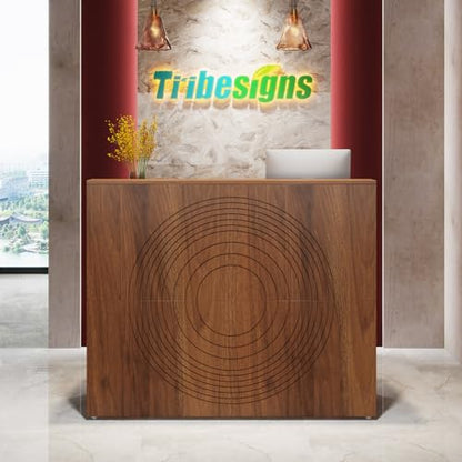 Tribesigns Reception Desk with Counter, Modern Front Desk Reception Room Table with Cable Grommet, 47 inch Retail Counter for Checkout, Lobby, Beauty Salon, Home Office Desk, Walnut - color: Walnut