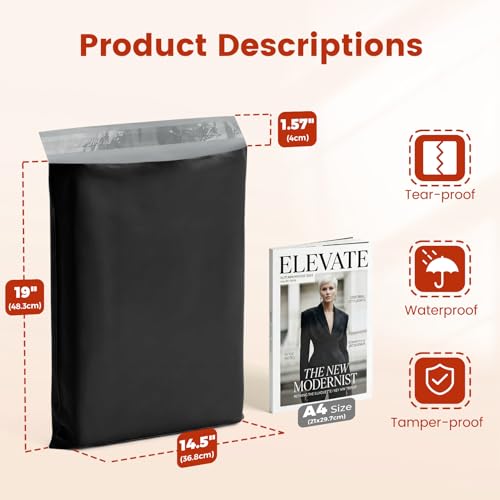 Metronic Large Poly Mailers 14.5x19 Inch 400PC Shipping Bags for Business - color: Black, size: 14.5x19 400PC