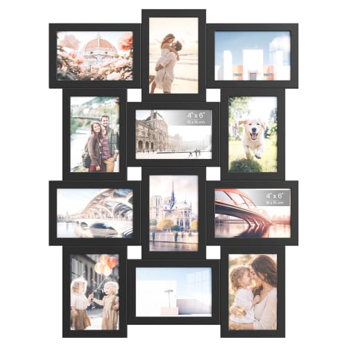 SONGMICS Collage Picture Frame, Gallery Photo Frame for Twelve 4 x 6 Inch Photos, MDF Wood Wall Decor for Living Room, Black, KAVI Collection URPF103BZ01 - color: Ink Black, size: 4*6 12 pack