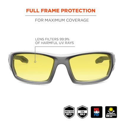 Ergodyne Skullerz ODIN Safety Glasses Sunglasses, Impact Resistant Z87.1+ - color: Matte Gray Frame, Yellow Lens