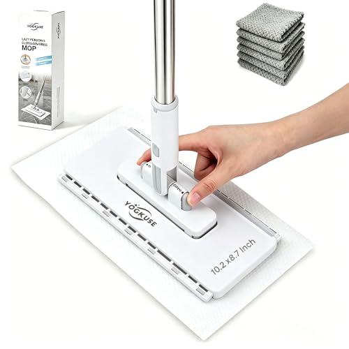 Pawnexa Mop,Clamp Mop,Hands Free Multi Purpose Flat Mops with Squeegee,Multi Function Cleaning Mops for Whole House,Shark Tooth Grip for Any Cloth,Dry and Wet Use(48”Handle,6 Cloths) - size: 48inch