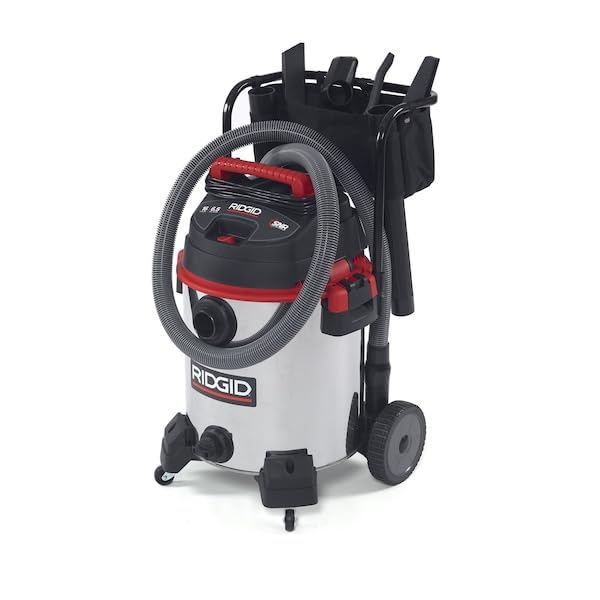 RIDGID 50353 1610RV Stainless Steel 16-Gal. Wet Dry Shop Vacuum with Cart, 6.5 Peak HP Motor, Large Wheels, Pro Hose, Drain, and Blower Port, Red