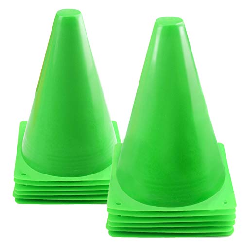 Mirepty 7 Inch Plastic Traffic Cones Sport Training Agility Marker Cone - color: Green, 12 Pack