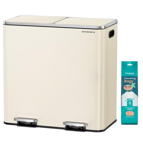 SONGMICS Trash Can, 2 x 10.6 Gallon (2 x 40 L), Almond Color - color: Almond Color, size: 2 x 10.6 Gallon