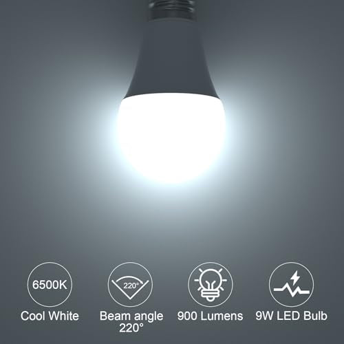 ORALUCE E26 LED Light Bulb 60 Watt, A19 9W 6500K Cool White, 6 Pack - color: Coolwhite, size: 6 Count (Pack of 1)