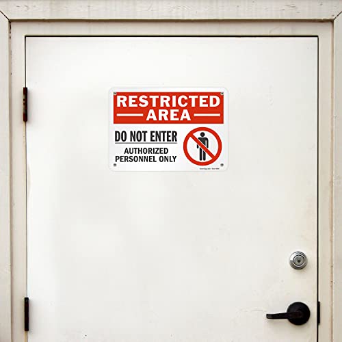 SmartSign 7 x 10 inch “Restricted Area - Do Not Enter, Authorized Personnel Only” Sign with Symbol, Digitally Printed, 55 mil HDPE Plastic, Red, White and Black, Made in USA - style: 7" x 10" - Plastic