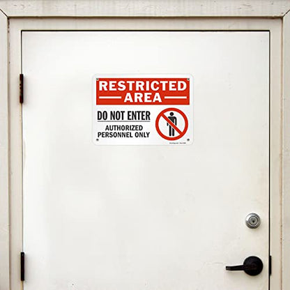 SmartSign 7 x 10 inch “Restricted Area - Do Not Enter, Authorized Personnel Only” Sign with Symbol, Digitally Printed, 55 mil HDPE Plastic, Red, White and Black, Made in USA - style: 7" x 10" - Plastic