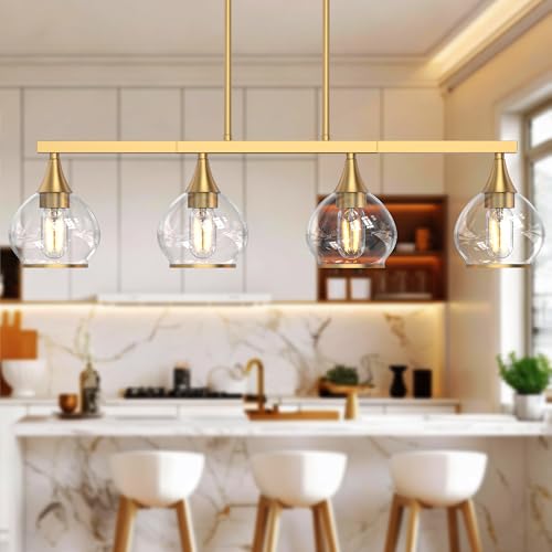 Phaosio Brushed Gold Kitchen Island Linear Pendant Light, 4-Light, E26 Base - color: Gold, size: 4-Light