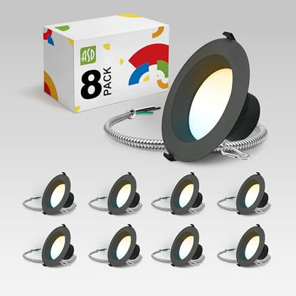 ASD 8 Pack 6 Inch Commercial Canless LED Downlight - color: Black Round, size: 6 Inch (8 Pack)