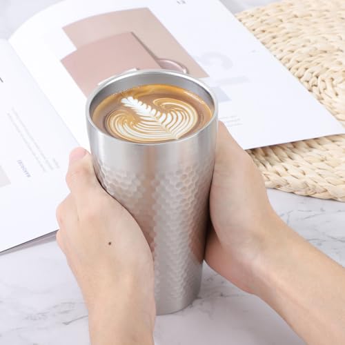 Beasea Stainless Steel Cups 19 oz, 2 Pack Large 18.6oz 550ml Stainless Steel Drinking Cups Water Tumbler Stackable Double Wall Insulated Individual Metal Pint Glasses Tin for Home Party Camping - color: Honeycomb, style: 18.6oz 2pcs