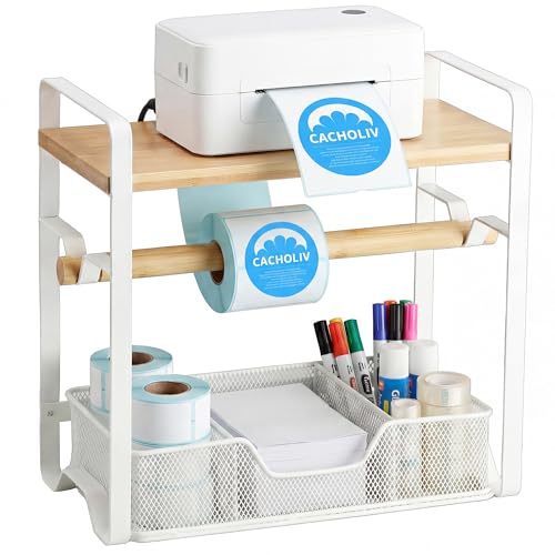 Label Holder for Thermal Printer - Sticker Roll Dispenser - Shipping Lable Holder for Rolls and FanFold Labels - Thermal Printer Stand for Home, Office, Small Business (Bamboo-White) - color: White