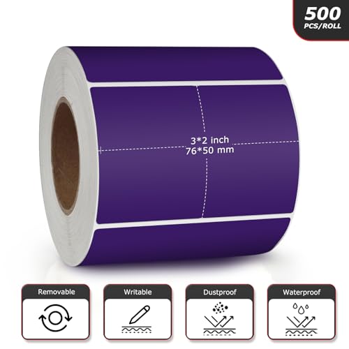 Purple Rectangle Labels 3" x 2" Color Coding Stickers Roll 500 Pcs - color: Purple