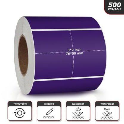 Purple Rectangle Labels 3" x 2" Color Coding Stickers Roll 500 Pcs - color: Purple