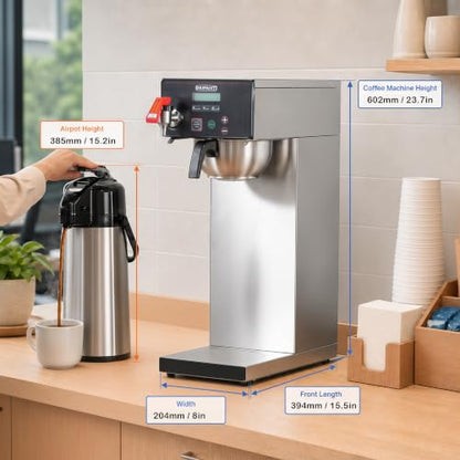 NUPANT Commercial Airpot Coffee Brewer 14 Cup Auto-Fill Dirp Coffee Maker Machine with 74oz 24H Thermal Carafe, Stainless Steel, Hot Water Dispenser,Temp./Cup Control LCD Screen for Restaurant Office - size: Auto-Filling/Digital LCD Control