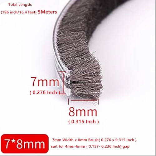 16 Ft (5m) 196 Inch Sliding sash Windows Doors Tape Pile Draught excluder Brush Seal Strip weatherstrip 7mm x 8mm (7/24 5/16 Inch, Gray) - size: 7mm * 8mm
