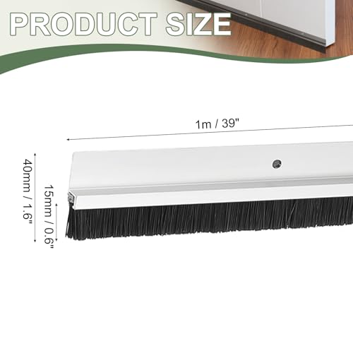 Door Sweep Aluminum Alloy Brush Sweeps, 0.6 Inch Black PP Brush 39"L x 1.6"W Fit for Gaps of Door Bottom - H-Shape Holder (Silver) - color: Silver, size: 0.6 Inch