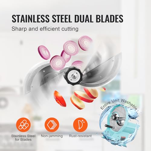 VEVOR Manual Vegetable Fruit Slicer, 0-0.5"/0-12mm Thickness Adjustable Commercial Slicer Machine, Double Feed Ports, Stainless Steel Blade Food Cutter Slicing Machine for Cucumber, Lemon, Tomato - size: Manual-Vegetable-Plastic
